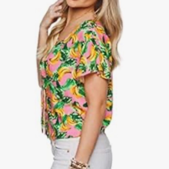 BuddyLove Banana Havana Tie Front V-Neck Flutter Sleeve Button Up Top Small - Picture 11 of 17